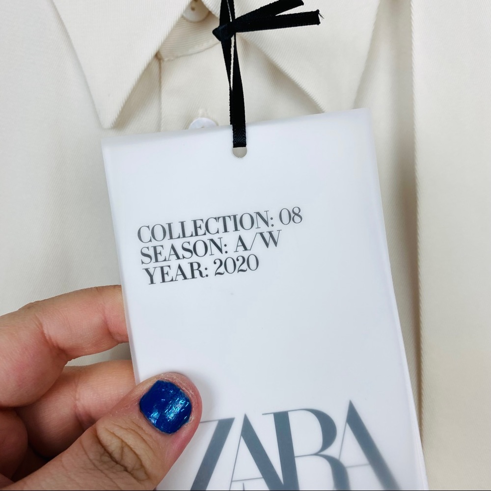 ZARA Limited Edition Tailored Layered Ecru Cream Corporate Midi Shirt Dress Tie - Picture 14 of 16